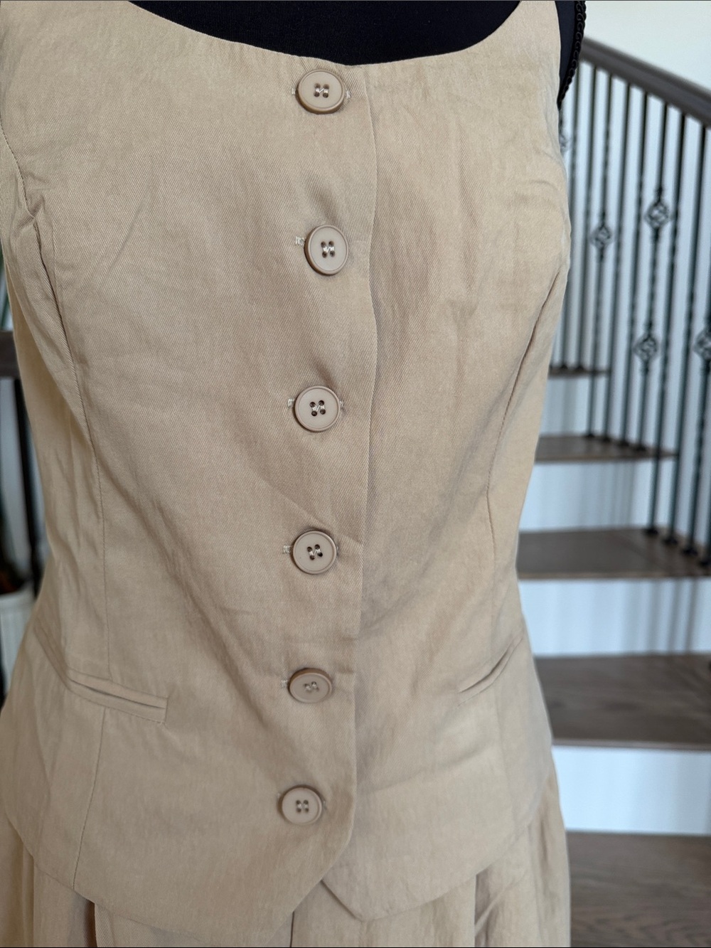 NWT Mable Beige Wide-Leg Pant Set with Button-Front Top (Medium) - Picture 3 of 10